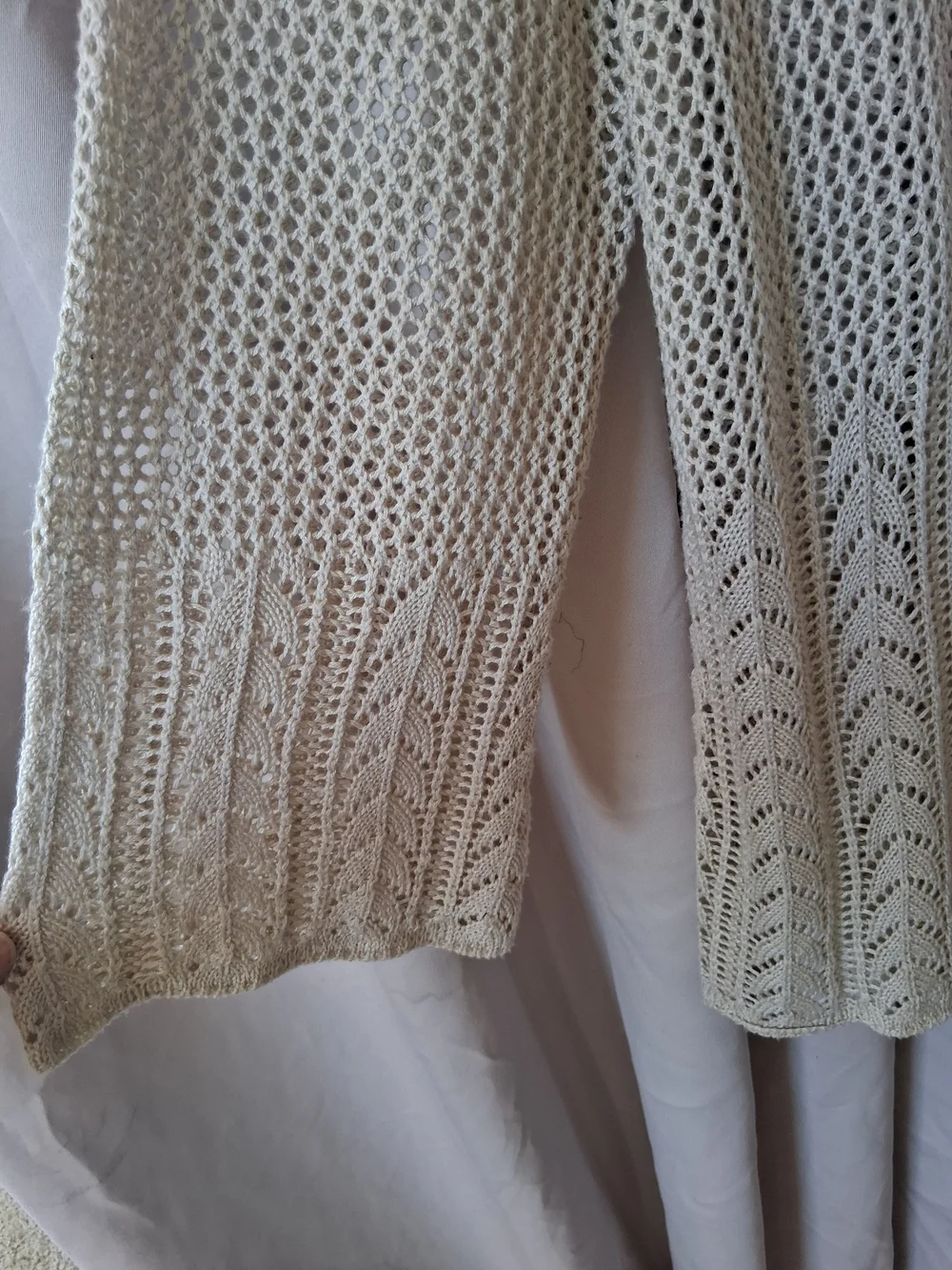 Light Cream Open-Knit Lace-Up Women’s Sweater